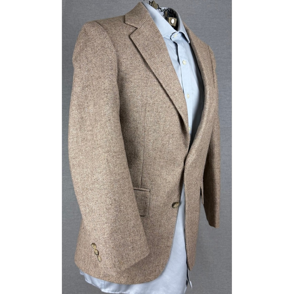 Vintage Botany 500 Mens Brown Herringbone Wool Tweed Blazer Sport Coat USA Made